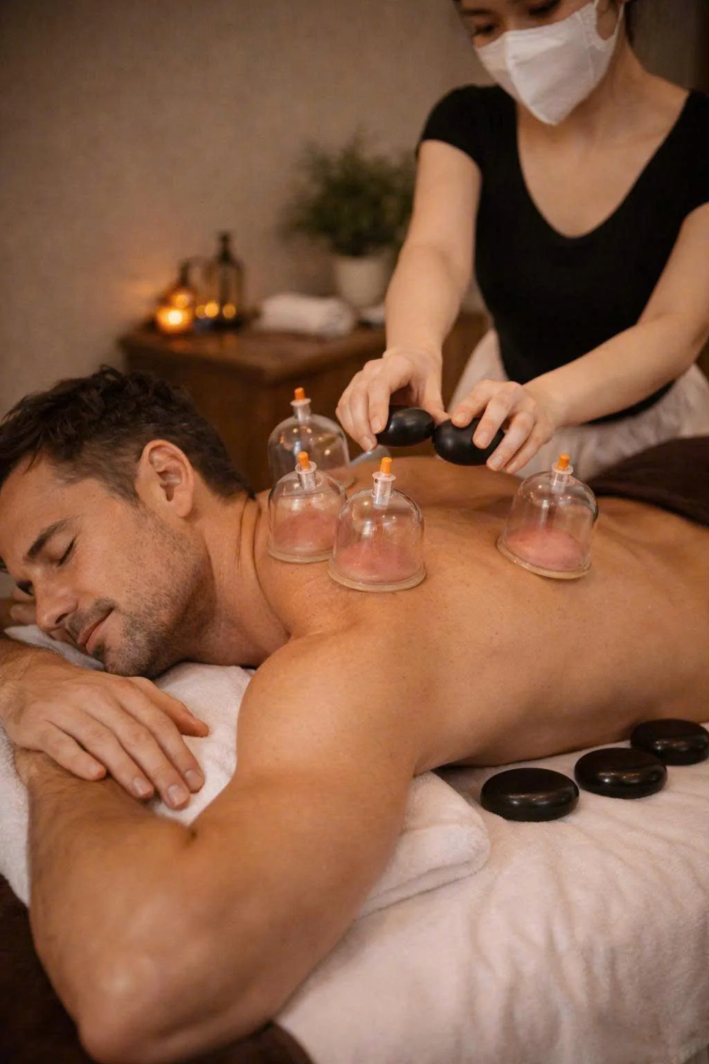 Warm stones used during a body treatment at Apollo Spa